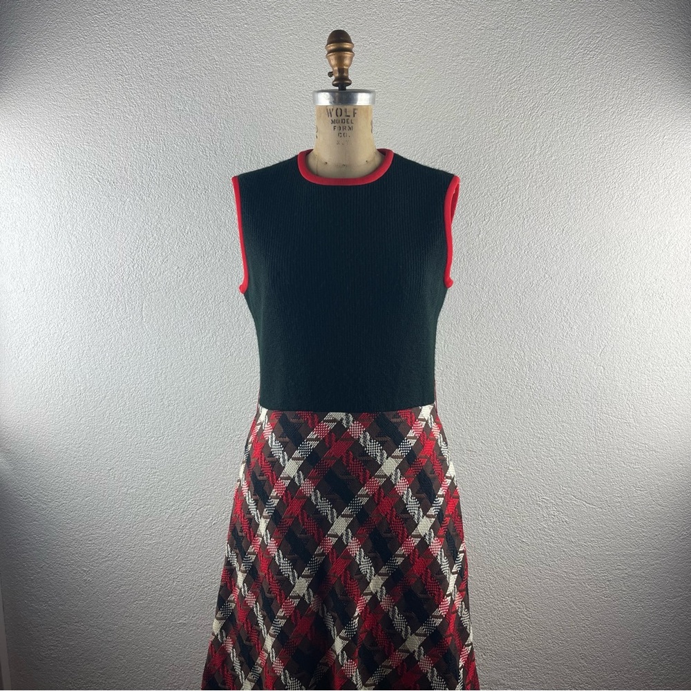 Vintage l 60s M Gus Mayer Retro Mod GoGo Knit A-Line Plaid Pockets Scooter Dress